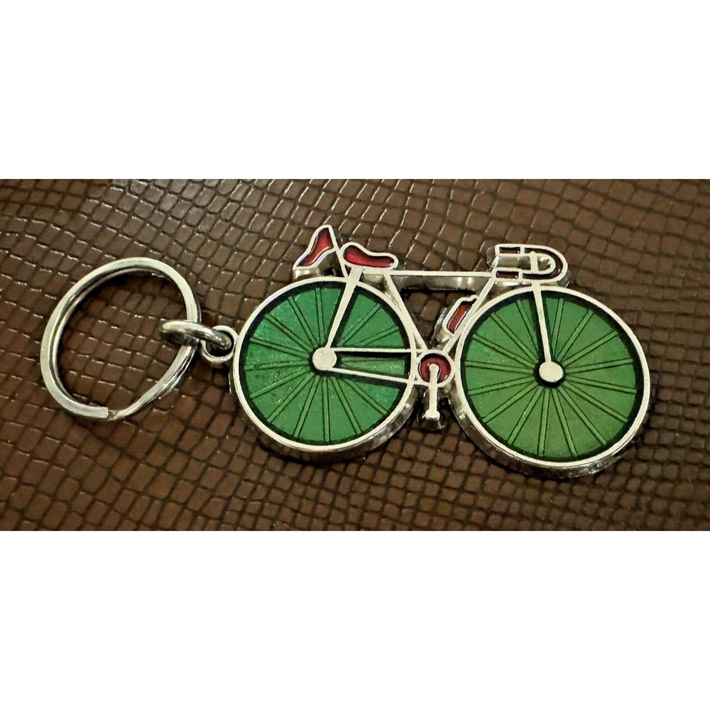 Bicycle Keychain Key Ring Red and‎ Green Accents Metal